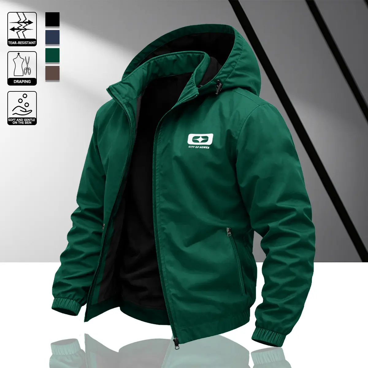 Men's Daily Essential Hooded Jacket with Printed Design Crisp Lightweight Simple Style for Commuting City Life Easy to Match Comfortable Spring Autumn Versatile Commuting Jacket