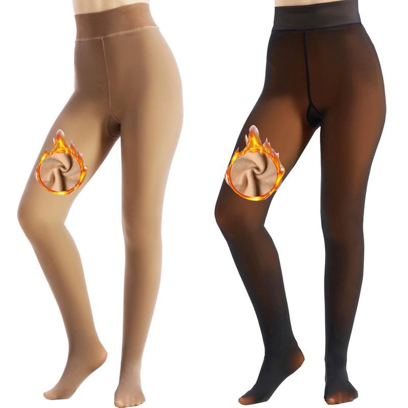 EOJN Womens Fleece lined Tights, Ladies Warm Pantyhose Leggings Thick translucent Stretchy Winter stockings For Women Minimalist Warm-lined Basic Tights Slim,Everyday fashion,2 Pcs