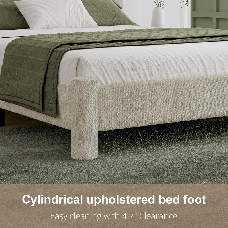 HOMBCK Soft Bed Frame, No Mattress, Boucle Bed Frame with Headborad, Upholstered Platform Bed Frame with Rounded Corners, No Box Spring Required