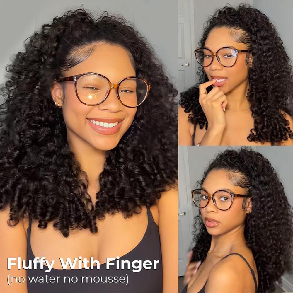 Full Burmese Curly Wigs Human Hair with Finger Coil Ends 13x6 HD Lace Frontal Human Hair Wigs with Elastic Drawstring Friendly To All Heads