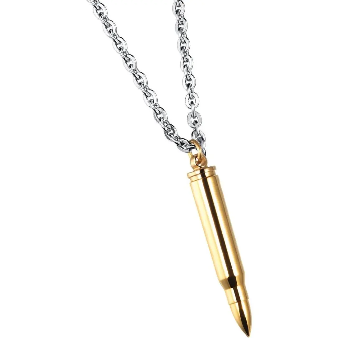 Bullet Urn Necklace for Ashes, Durable Stainless Steel Memorial Keepsake Pendant with 55cm Cross Chain, Waterproof Cremation Jewelry, Chain Necklaces
