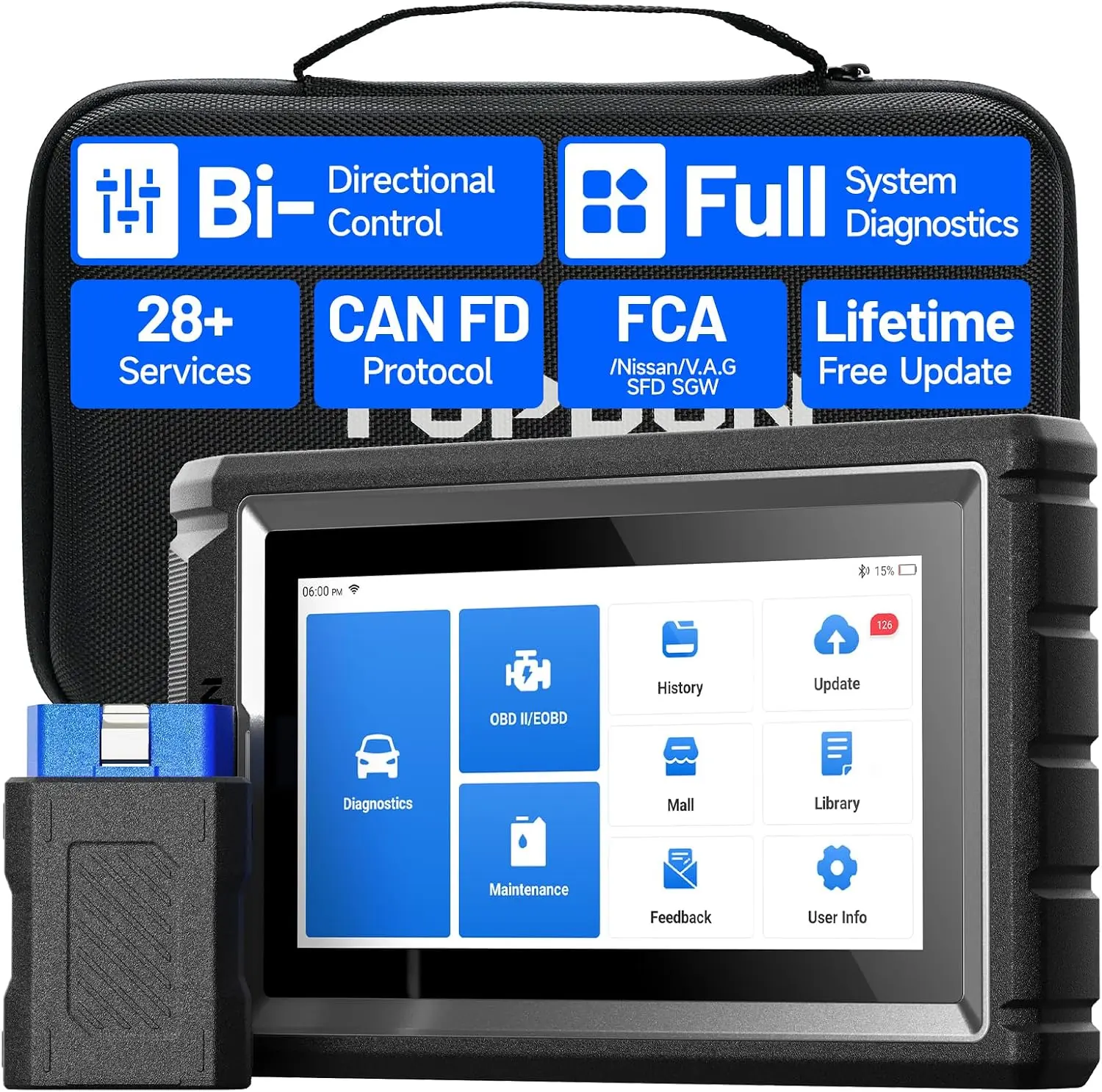 TOPDON AD800BT  V2.0 Bi-Directional Control Full Systems Diagnostic Tool for All Vehicles, Lifetime Free Update, 28+ Services, FCA AutoAuth, CANFD Bidirectional Scan Tool