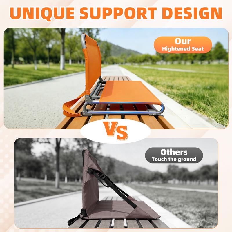 Game-Day Essential Foldable Waterproof Stadium Seat Heavy-Duty Portable Sports Chair with 600D Oxford Fabric & Ergonomic Curved Backrest