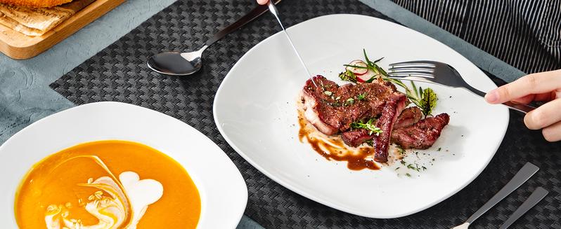 MALACASA Porcelain Dinnerware Set - Square Ceramic Plates & Bowls Set, 18/24/30/36/50 Pieces, Modern Design, Dishwasher & Microwave Safe Cutlery Winter Holiday