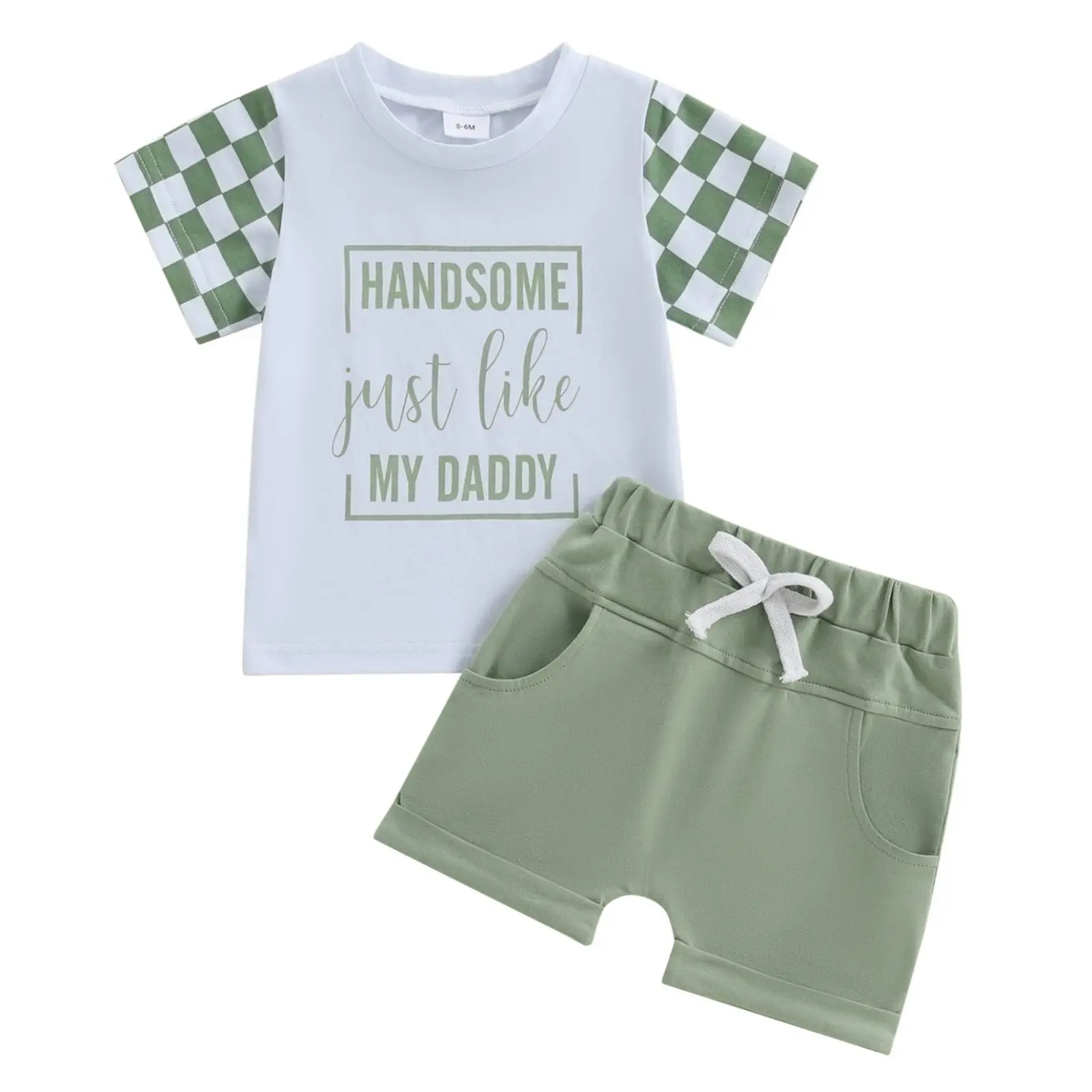 Toddler Boy Summer Outfits Letter Print Short Sleeve Round Neck T-Shirts with Solid Color Shorts Outfit