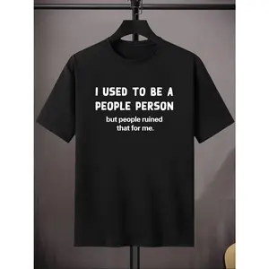Men’s "I Used To Be A People Person" Graphic Tee, Casual Round Neck Short Sleeve, Trendy Unisex Daily Wear