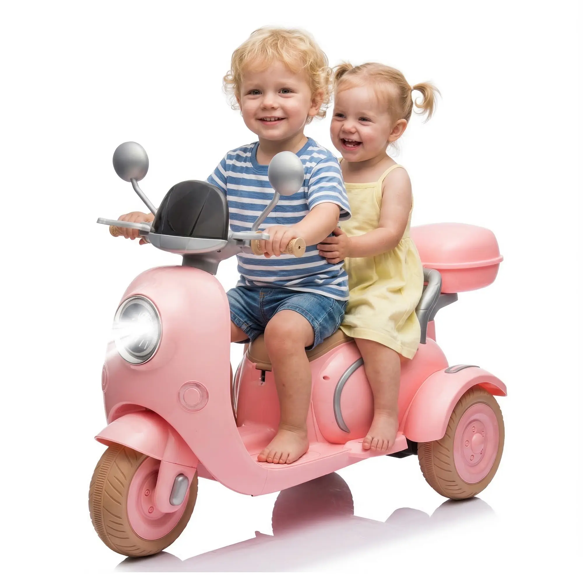 Mersco 12V Unisex Trike Bike - 3-Wheel Toddler Ride-On Scooter, Cute Design, Dual Seats, Dual Motors, USB Bluetooth Lights, Storage Box, ASTM Certified for 3-6 Yr Kids, Pink Toddler Gifts
