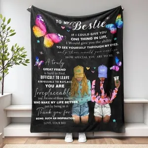 Letter Pattern Soft Blanket 1 Count Friendship Themed Comfortable Throw Blanket for Air-conditioned Room Irreplaceable Bestie Gift with Butterfly Design