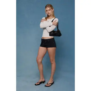 Pacsun Women's Tatum Ultimate Low Rise Jean Micro Shorts Stretch Lace-Up Black
