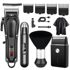 Men's Professional Hair Clipper Set - Stainless Steel Blade Rechargeable Trimmer with Adjustable Combs for Home Salon Barbershop
