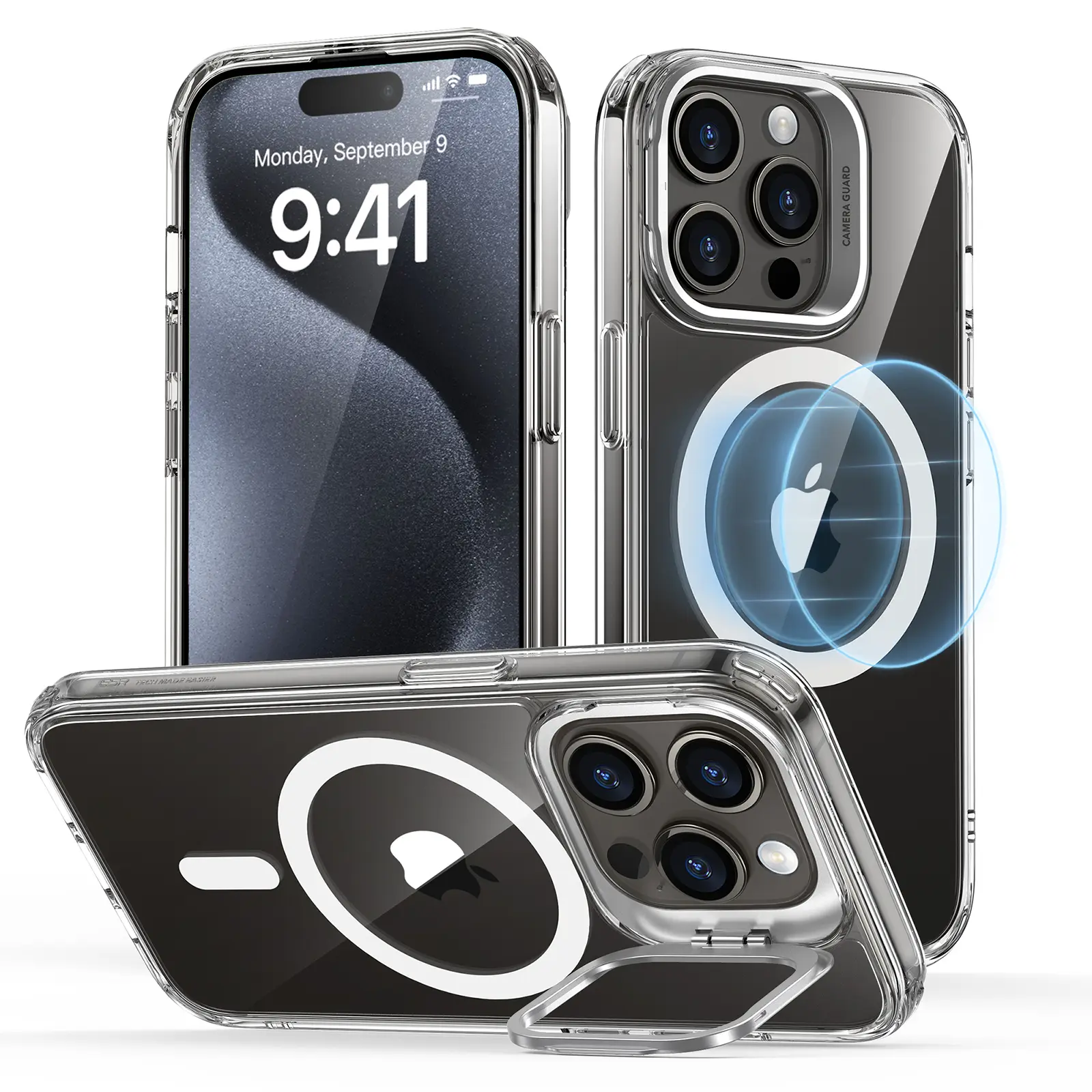 ESR iPhone 15 14 13 Classic Hybrid Magnetic Case with MagSafe Compatible Military-Grade Protective Clear Cover Built-in Stash Stand Scratch-Resistant Back Classic Series