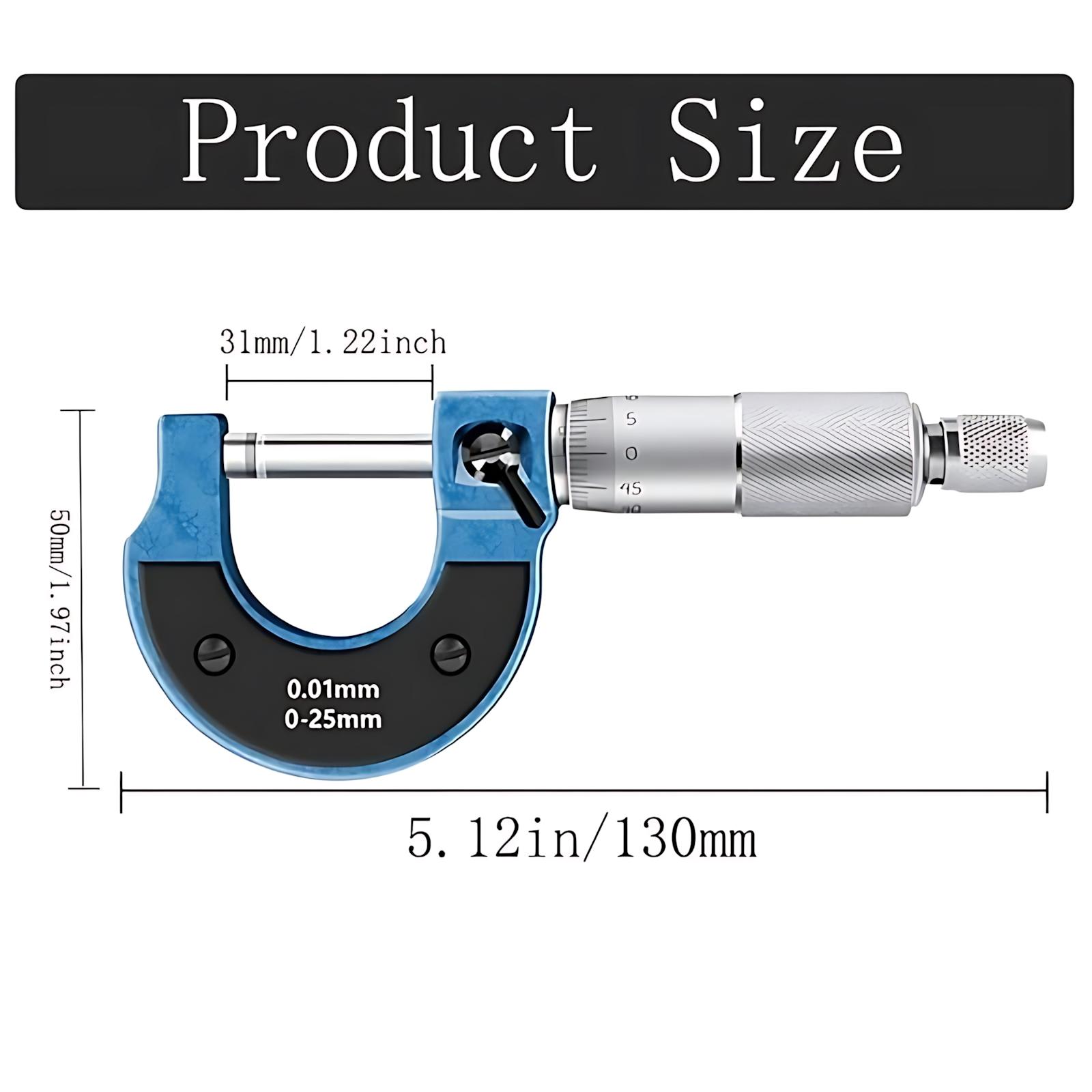 Easy Grip Micrometer 0 25mm with Ratchet Stop and Locking Nut Precision Machinist Tool for Metalworking Mechanical Engineering Workshop DIY Builders and Hobbyists