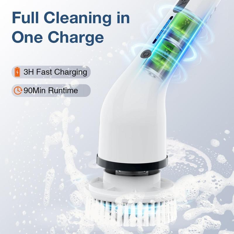2026 New Model Electric Spin Scrubber Cordless IPX7 Waterproof Multi-Surface Cleaning Brush Long Battery Life Adjustable Speed Extendable Handle Multi-Purpose Kit for Bathroom Kitchen Durable Powerful-Multifunction shower scrubber tiktok shop deals