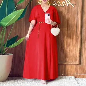 ChicMe Women's Overlap V-Neck Asymmetrical Ruffles Cape Design Cinched Waist Maxi Dress Elegant Shirred Back Evening Dress without Belt Casual Formal