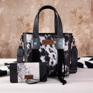 Wrangler Cowhide 2 PCS Set Top-Handle Tote&Wristlet for Women