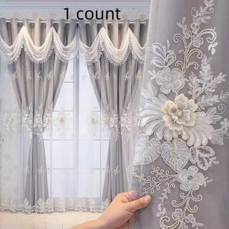 French Luxury Double Layer Ruffled Sheer Curtain, Bedroom Curtains, Window Curtain, Upgrade Curtain, Window Drapes, Home Decoration Curtain, Backing, Light Blocking, Princess Style, Bedroom & Living Room Decor, Home Decorative Curtain