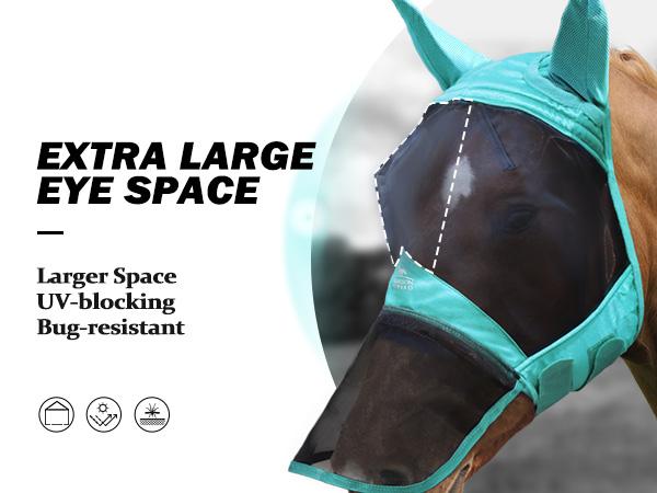 Harrison Howard Pro Luminous Horse Fly Mask Colorful Full Size with Large Eye Space, Long Nose & Ears for UV Protection