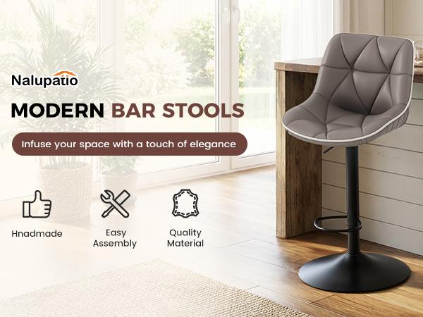Bar Stools Set of 2, Adjustable Swivel Counter Height Bar Stools with Back, Armless Modern Barstools for Kitchen Island & Home Bar, Upholstered Seat