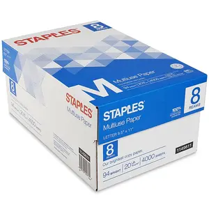 Staples Multiuse Copy Paper 8.5" x 11" 20 lbs 94 Brightness 500 Sheets/Ream 8 Reams/Carton