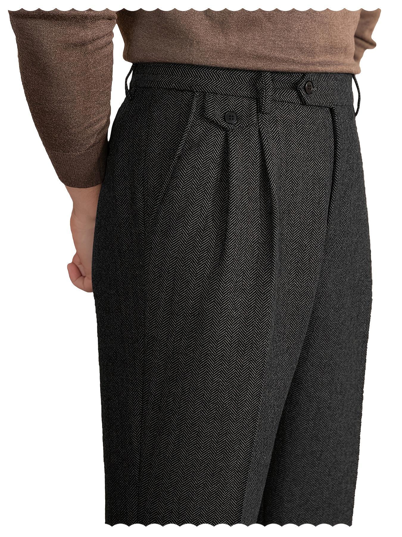 Mens Pants Tweed Herringbone Vintage Dress Pant Trousers Regular Fit Suit Pants for Men