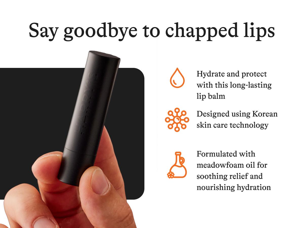 3 Pack Black Lip Balm, made with Korean technology and infused with Meadowfoam Oil. Hydrate, Moisturize, and Soothe with Korean Lip-Care Ingredients. Designed for men.