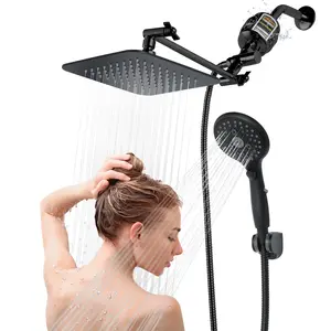 VXV 8'' Dual 20 Stage Filtered Shower Head with Handheld, 6 Spray Settings Handheld Shower Head High Pressure Rainfall Filter Combo with 13'' Adjustable Extension Arm, 71'' Shower Hose