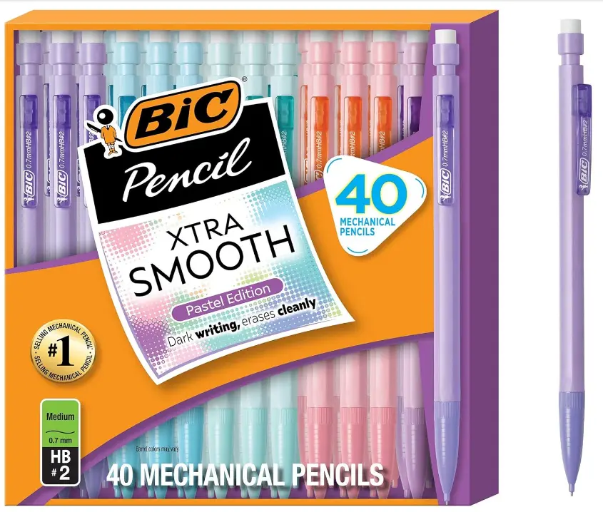 BIC Xtra-Smooth Mechanical Pencils, 0.7 mm Medium Point, 40-Count | No. 2 Lead Resists Smudging and Erases Cleanly, Smooth Reliable Writing, Pastel Barrels, Bulk Pack for Students and Teachers