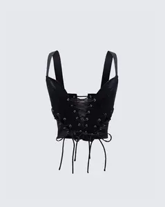 Ginan Black Glitter Velvet Corset Top