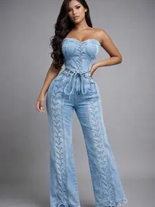 Criss Cross 2 Piece Set for Women Jeans and Top Women'swear Clothes