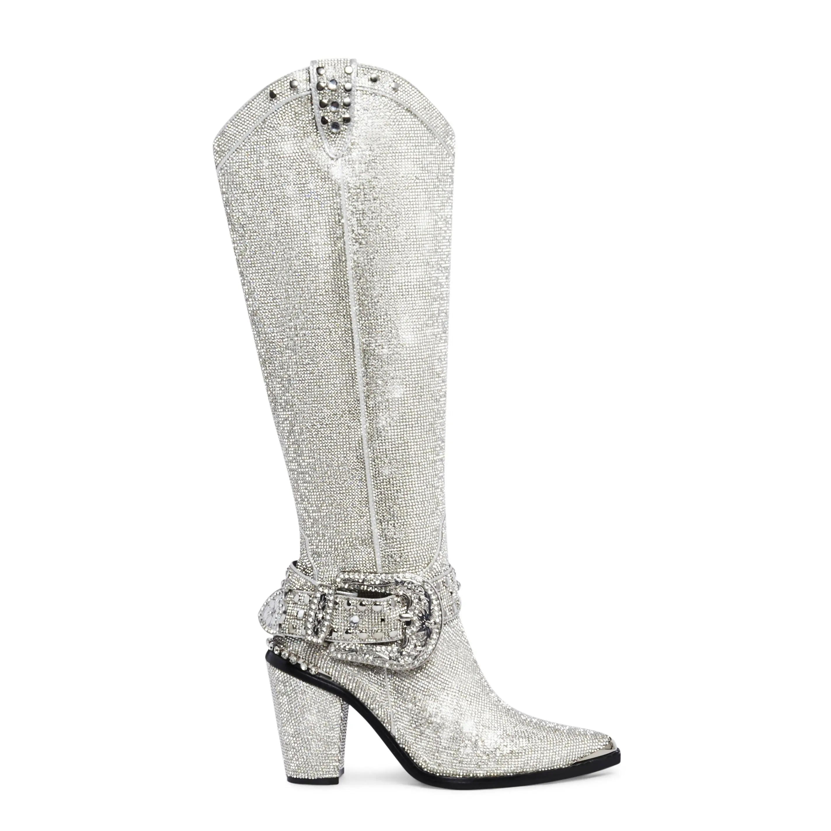 Sharp Sheriff Shine Knee High Boots - Silver