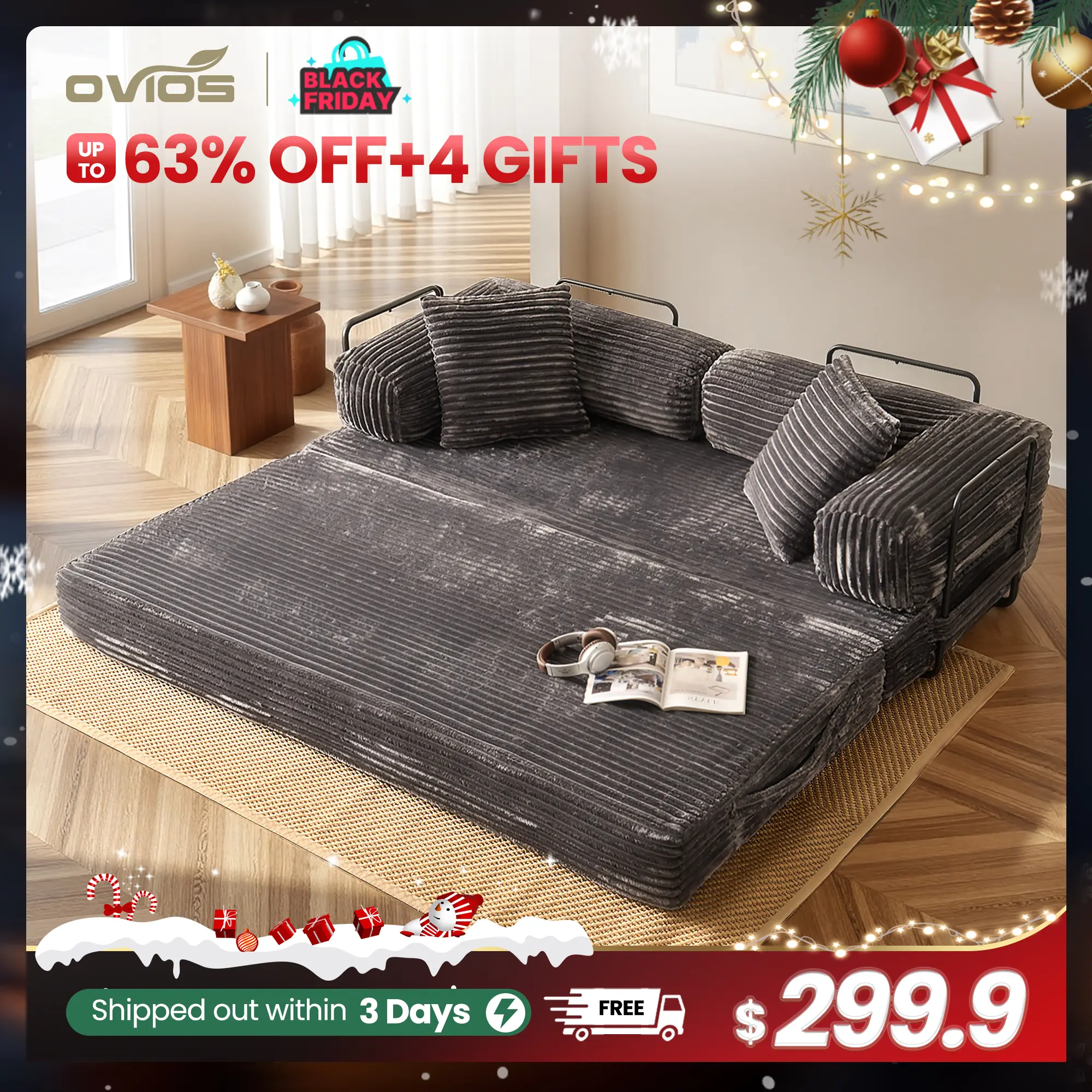 【Summerfinds】Ovios 81" Convertible Boneless Sofa Bed, Fold Out Loveseat Sleeper Couch with Pillow, 4 in 1 Modular Cloud Corduroy Folding Queen Bed Floor Mattress, Lazy Chair for Living Room Bedroom