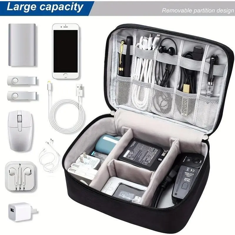 Unisex Waterproof Nylon Laptop Bag - Compact Portable Electronics Organizer Case with Multi-Compartment Zip Pouch, Cord Loops Hold & Travel Containers for Cables & Accessories