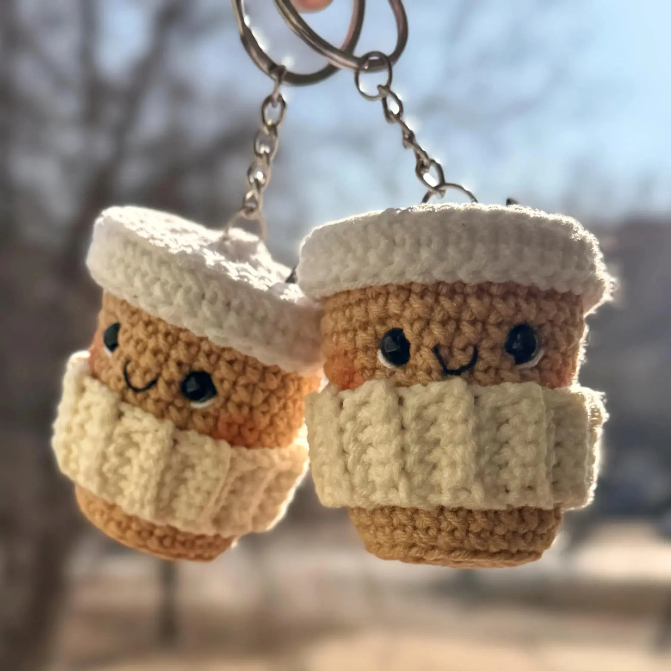Yarn Bear - Coffee Cup Keychain: Handmade Coffee Lover Gift