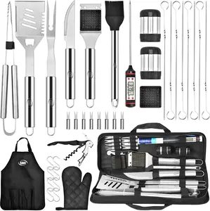 Kaluns Grilling Accessories, Mens Valentines Day Gifts for Him, Heavy Duty Stainless Steel Grill Set BBQ Grill Accessories for Outdoor Grill with Meat Thermometer, Case and Apron