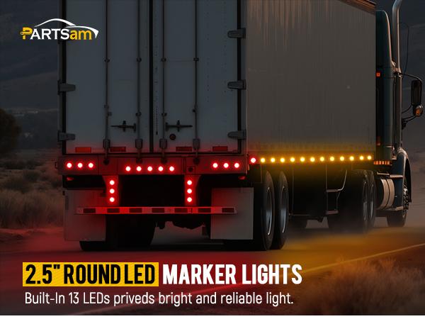 Partsam 20Pcs 2.5 inch Round 13LED Side Marker Clearance Lights with Pigtail and Grommets for Trailer RV Semi-trucks Flatbeds (10 Amber + 10 Red)