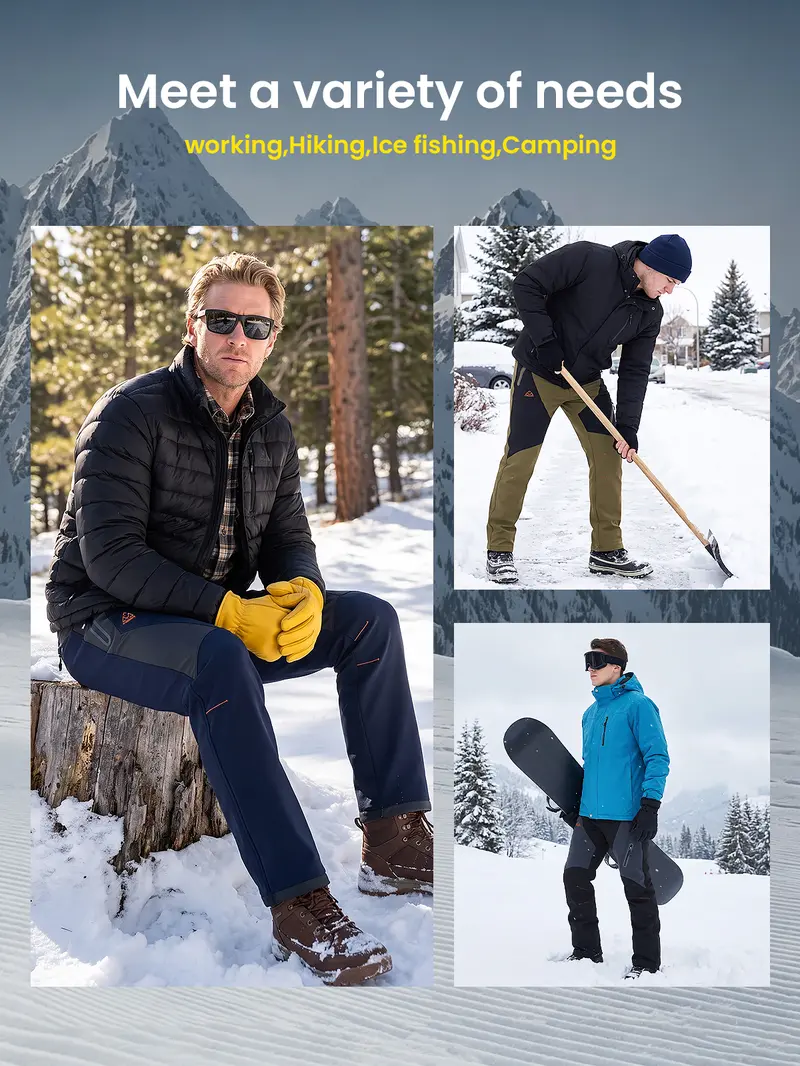 【Creator's Pick】GOPUNE Men's Waterproof Pants Insulated Cold weather Hiking Winter Snow Ski Softshell Outdoor Pants Zipper Pockets Climbing Jogger Trousers Thermal Lined Menswear