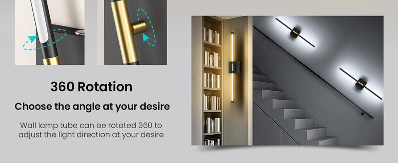 【Non-Removable Battery】Battery Operated Wall Lights Set of Two, Non-Removable Battery, 10000mAH Rechargeable Wall Lamps with Remote Control, Dimmable Black Gold LED Wireless Wall Sconces for Bedroom, Living Room, Hallway, Dining Room, 360° Rotate 3CCT