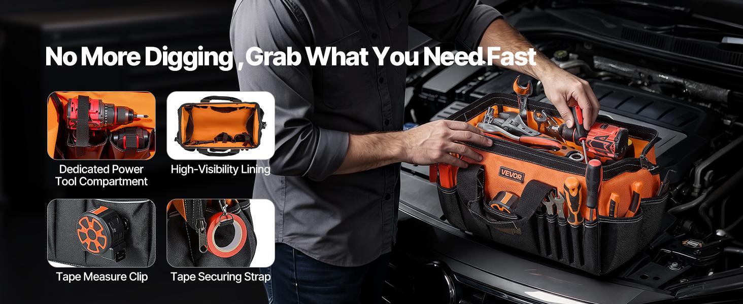 VEVOR 15.7-Inch Tool Bag with 33 Multiple Pockets, Dirt-Block ft, Steel Rivets, Soft Handle, Large Zippers, Adjustable Shoulder Strap, Comfortable & Long-Lasting Men's Work Organizer for Repair, Father's Day Gifts, 30Lb, Dirt‑Block Feet VEVOR 15.7-Inch Tool Bag with 33 Multiple Pockets, Dirt-Block ft, Steel Rivets, Soft Handle, Large Zippers, Adjustable Shoulder Strap, Comfortable & Long-Lasting Men's Work Organizer for Repair, Father's Day Gifts, 30Lb, Dirt‑Block Feet