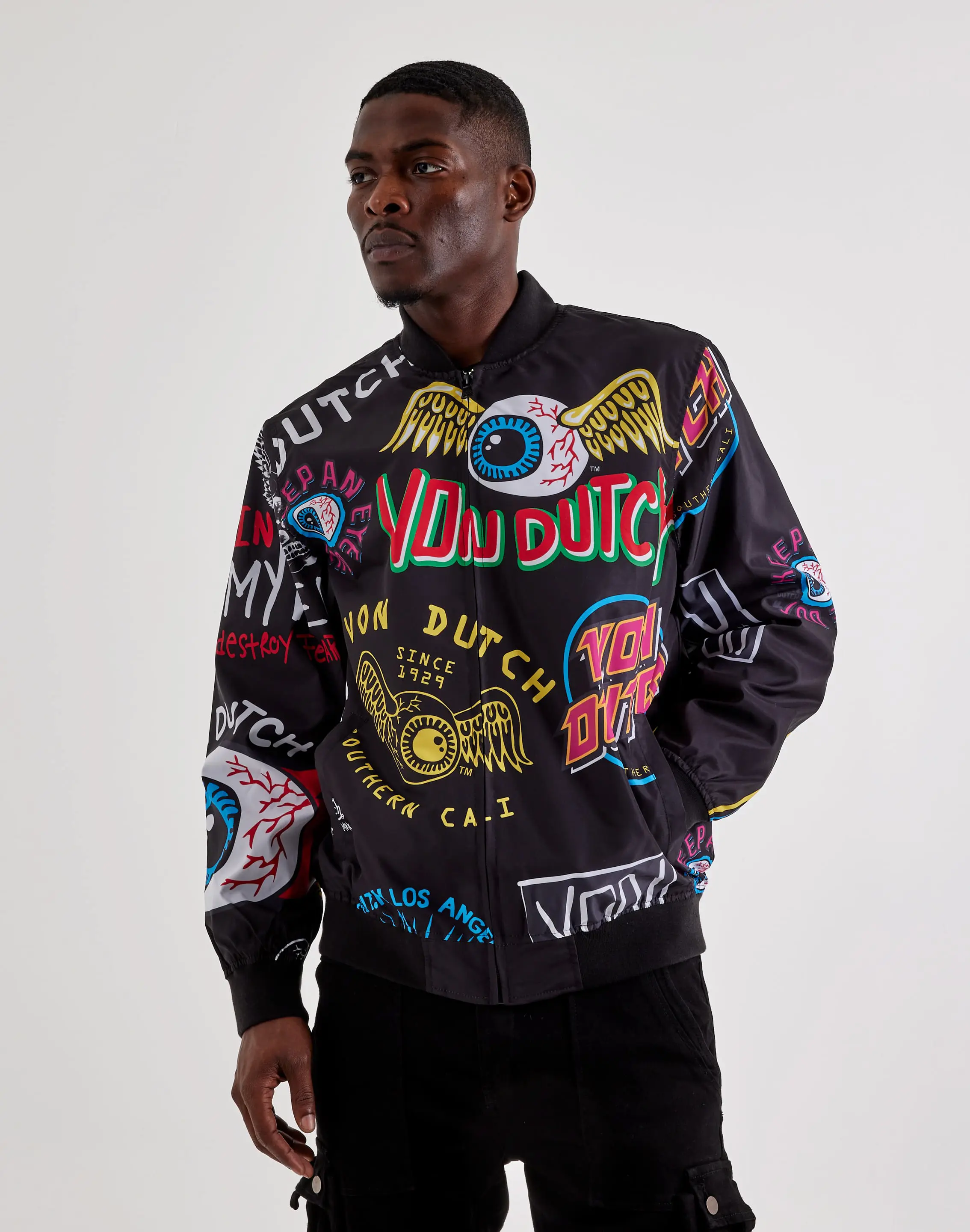 Mens Von Dutch Allover Print Bomber Jacket