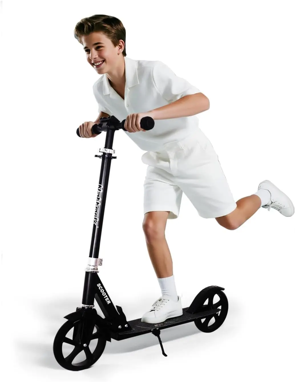 2-Wheel Adjustable Folding Commuting Scooter for Kids & Adults, 8-in Wheels, Lightweight Portable Outdoor Fun Equipment, Supports Up to 220 lbs, Folding Escooter