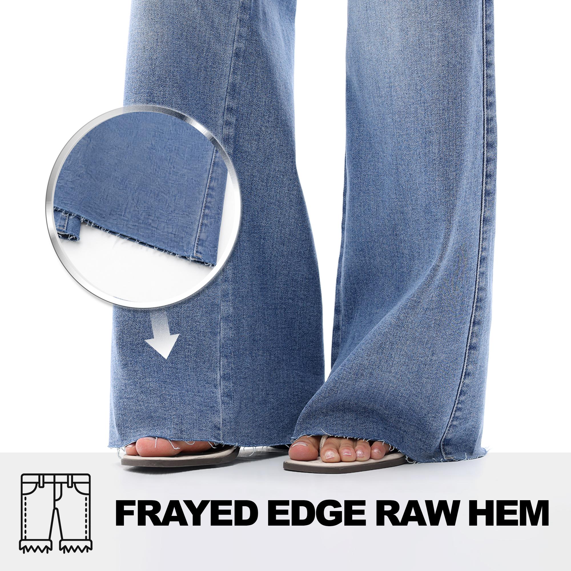 Freya ONESO Women Mid Rise High Stretchy BBL Jeans Butt Lifting Wide Leg Raw Hem Denim Pants Tummy Control Spring Basic Minimalist Woman Denim Bottom Comfortable Denim Jeans OSW8019 Plus Size Regular Size Fashion Daily Outfits DIY Inseams #SummerVibes