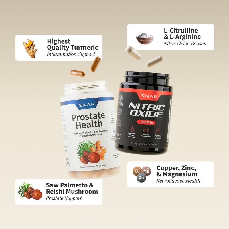 Ultimate Men's Health Bundle - Snap Supplements - Nitric Oxide Booster 60ct + Prostate Health Bundle - Natural Supplement Capsules - Support Blood Circulation & Prostate Health