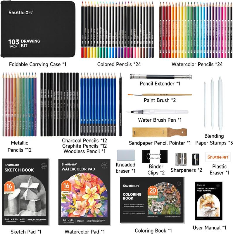 Bundle Clearance 103/116/124 Pack Drawing Pencils Set, Sketching and Drawing Art Set with Colored Pencils, Sketch and Graphite Pencils in Portable Case, Drawing Supplies for educational, Adults and Artists,coloring book