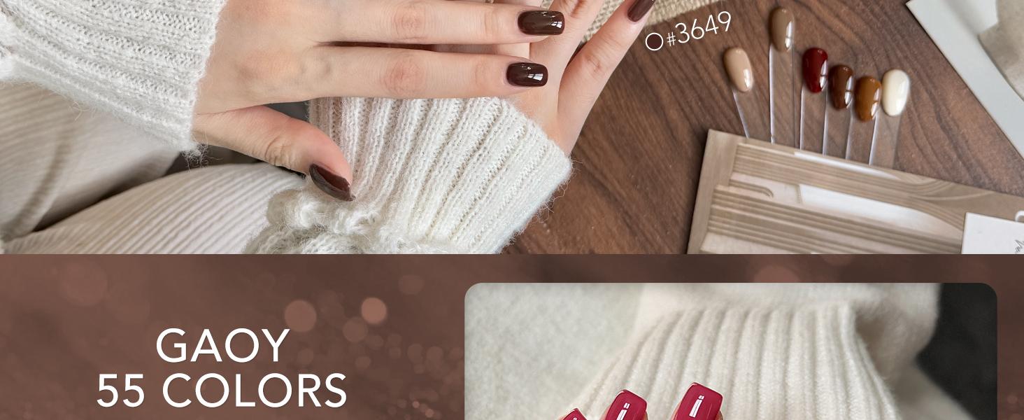 GAOY 60 Pcs Gel Nail Polish Set, 55 Colors All Season Gel Polish Kit Red Nude Black White Green with 5 Pcs Soak off Base Glossy Matte Glitter Top Coat & Builder for Nail Art DIY Manicure at Home