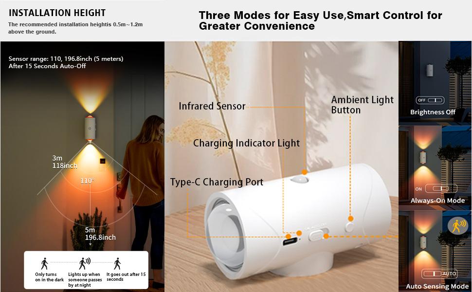 Rechargeable Smart LED Night Light with Motion Sensor – RGB Gradient Ambient Lighting, Dimmable Wall Lamp, Stick Anywhere Magnetic Design, Long Battery Life & Auto-On Mode, Ideal for Bedroom, Stairs, Entryway & Holiday Decor