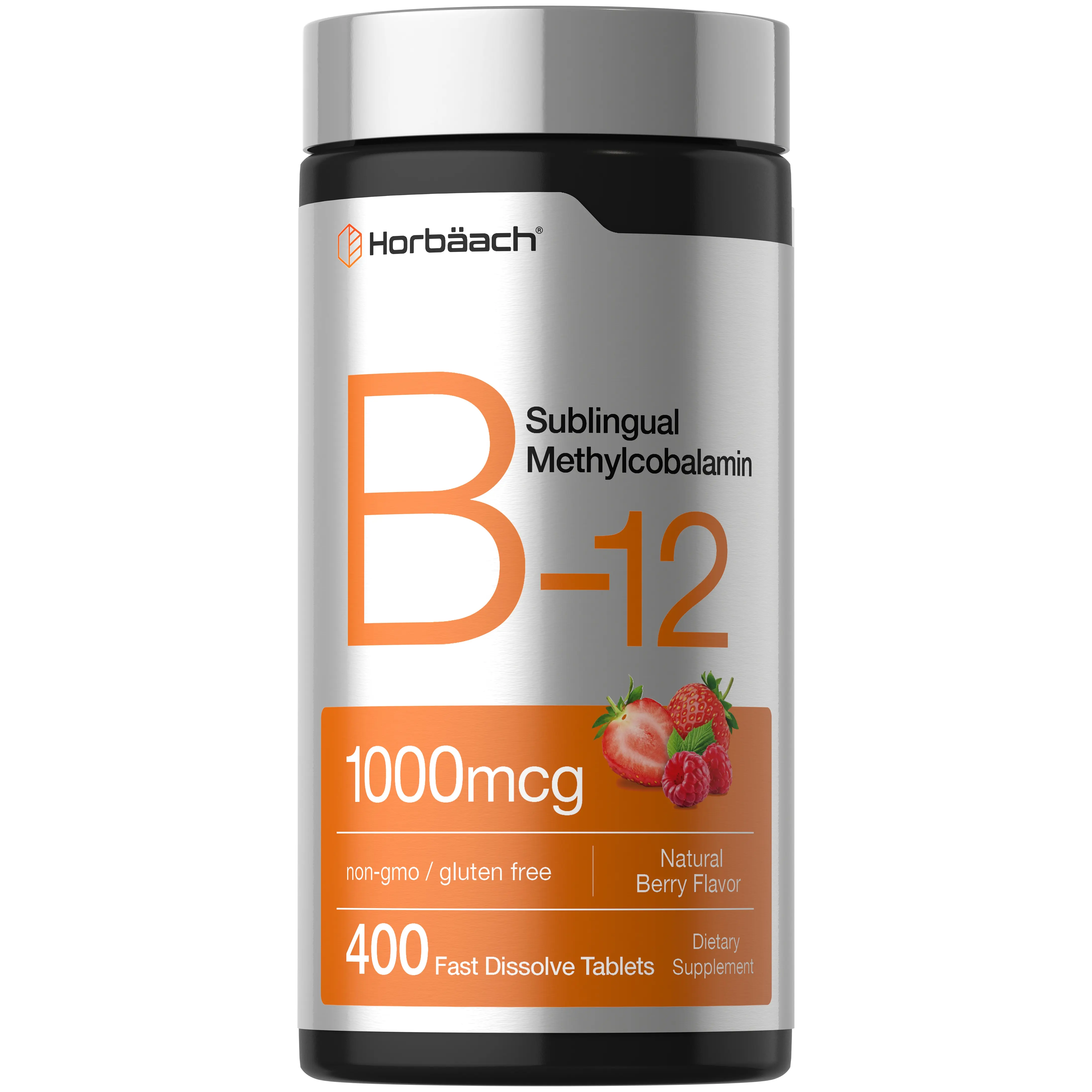 Horbaach Vitamin B12 Sublingual 1000 mcg | 400 Tablets | Methylcobalamin Supplement for Women and Men | Fast Dissolve Pills | Berry Flavor | Vegan, Non-GMO, and Gluten Free