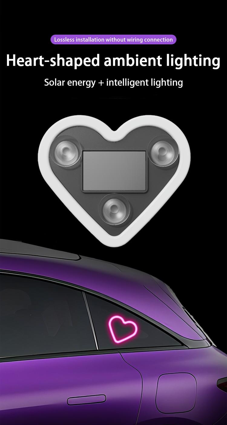 Car LED Ambient Light,Solar Powered Wireless LED Heart Shape light,No Wiring Needed,Waterproof Romantic Gift for Her/Him,Windshield Dashboard Decoration,Ideal Gift for Valentine