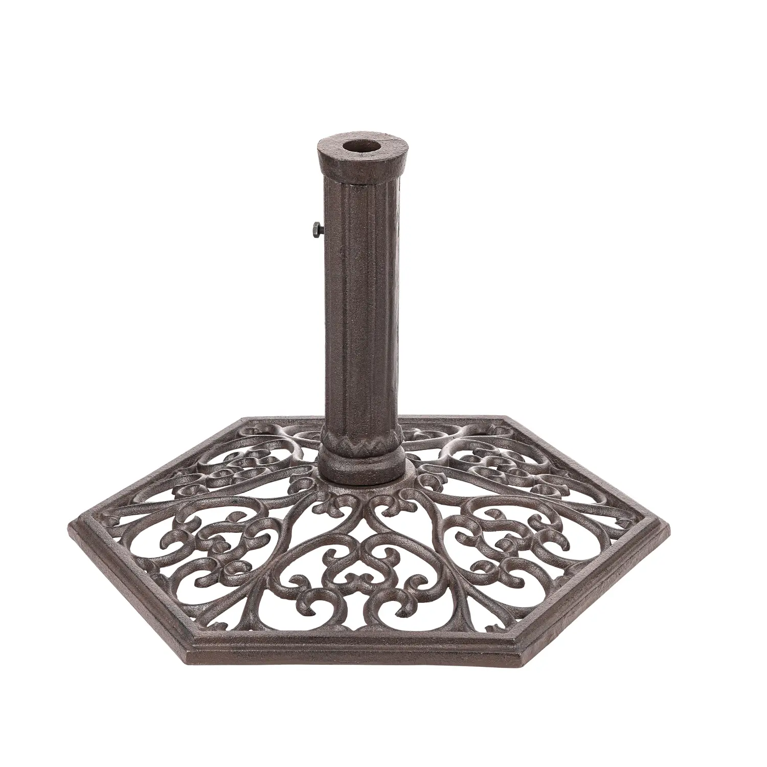 Sungmor Vintage Cast Iron Hexagonal Umbrella Stand - 14.9 Inches Heavy-Duty Outdoor Freestanding Antique Brown Base for Sun Shield Parasols, Canopies & Shade, Patio Garden Furniture (No Sun Protection Feature), Base-Hexagon