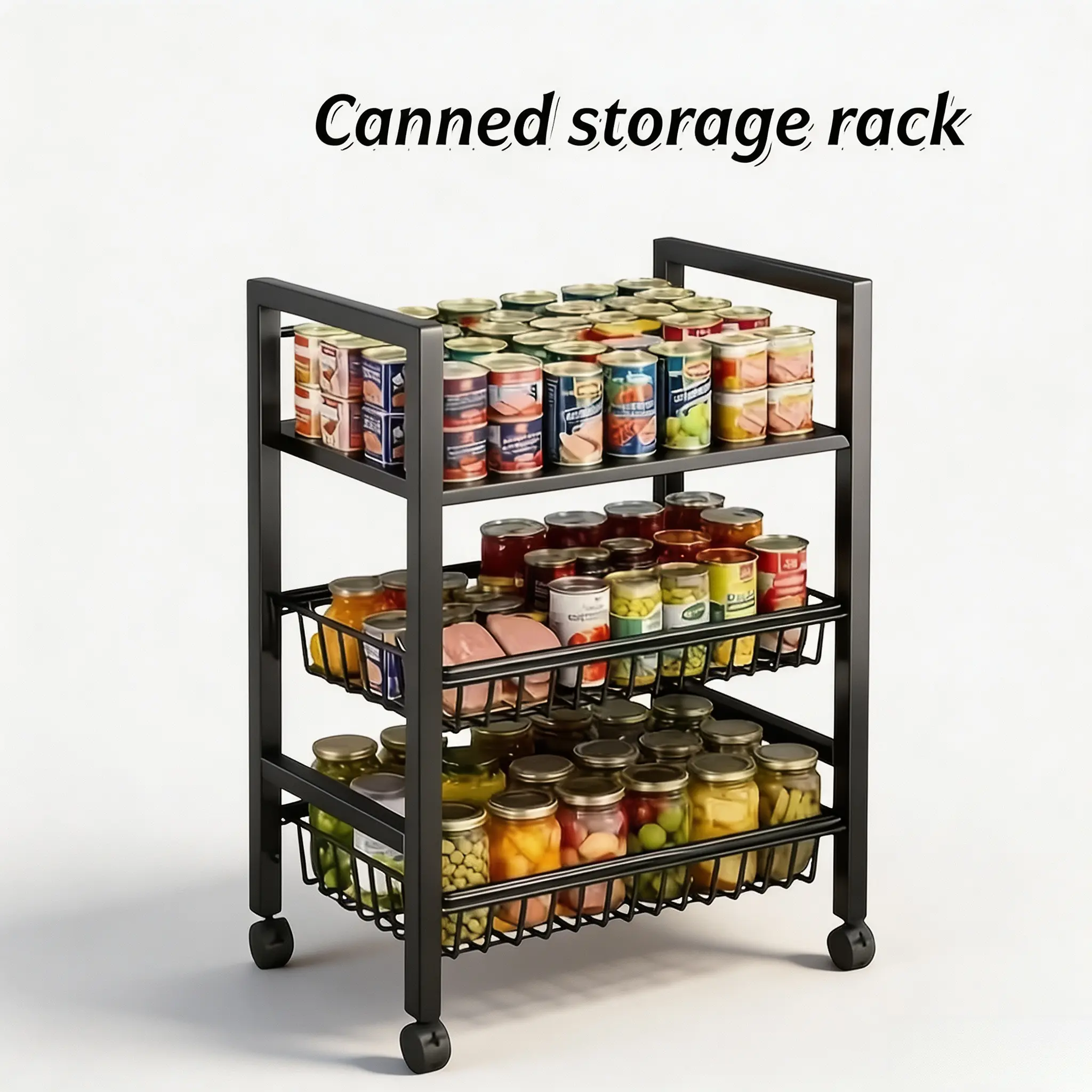 3-Tier Mobile Storage Cart with Omnidirectional Wheels, Metal Mesh Baskets, Freestanding Kitchen Organizer for Spices & Small Appliances