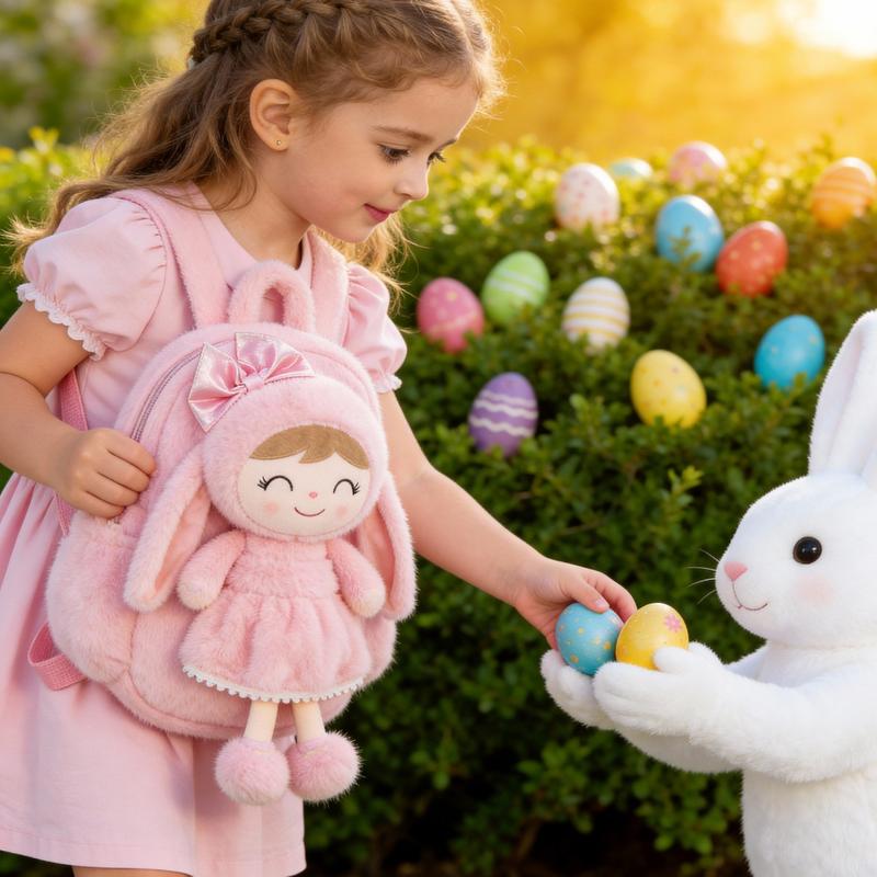 Gloveleya Easter Bunny Backpack for Toddlers - 11" Plush Doll Backpack with Detachable Rabbit Toy, Soft Stuffed Animal Bag for Girls 2-6 Years Old, Ideal Easter Basket Stuffer & Birthday Gift
